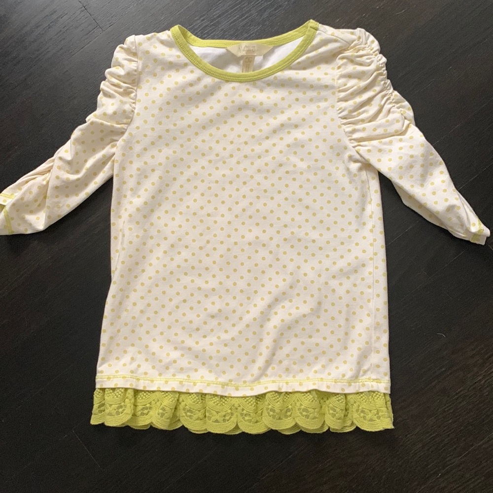 Matilda Jane adorable green polka dot ruffle hem shirt size 6